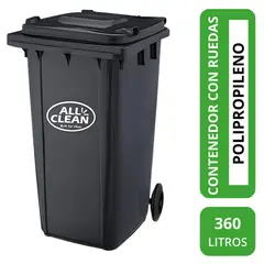 ALL CLEAN - Basurero contenedor 360 litros gris oscuro con rueda 360 Litros PVC GRIS OSCURO