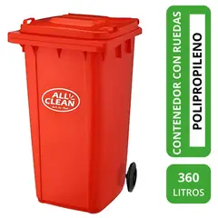 ALL CLEAN - Basurero contenedor 360 litros rojo con rueda 360 Litros PVC ROJO