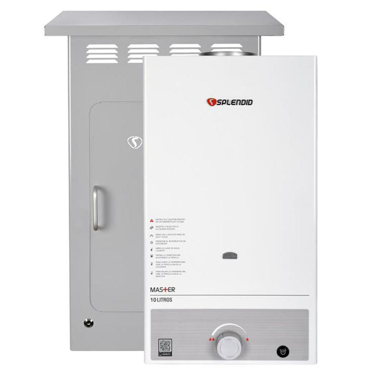 SPLENDID - Calefón Gas Licuado 10 Litros Tiro Natural Ionizado + Gabinete