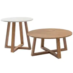 HOME MOBILI - Set 2 Mesas Alderberg Natural 75x75x54 cm