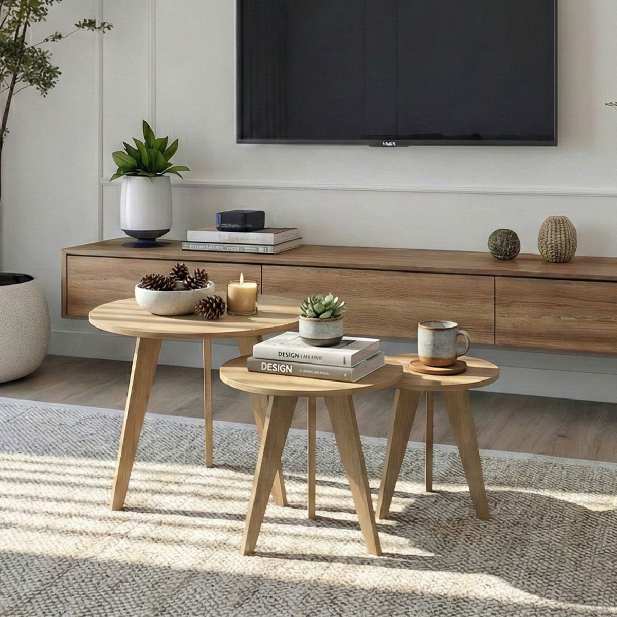 HOME MOBILI - Set 3 Mesas Vasco Natural 44x38x59 cm