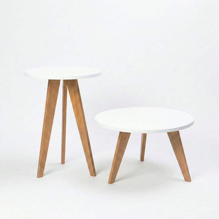 HOME MOBILI Set 2 Mesas Orla Blanco 45x45x60 cm