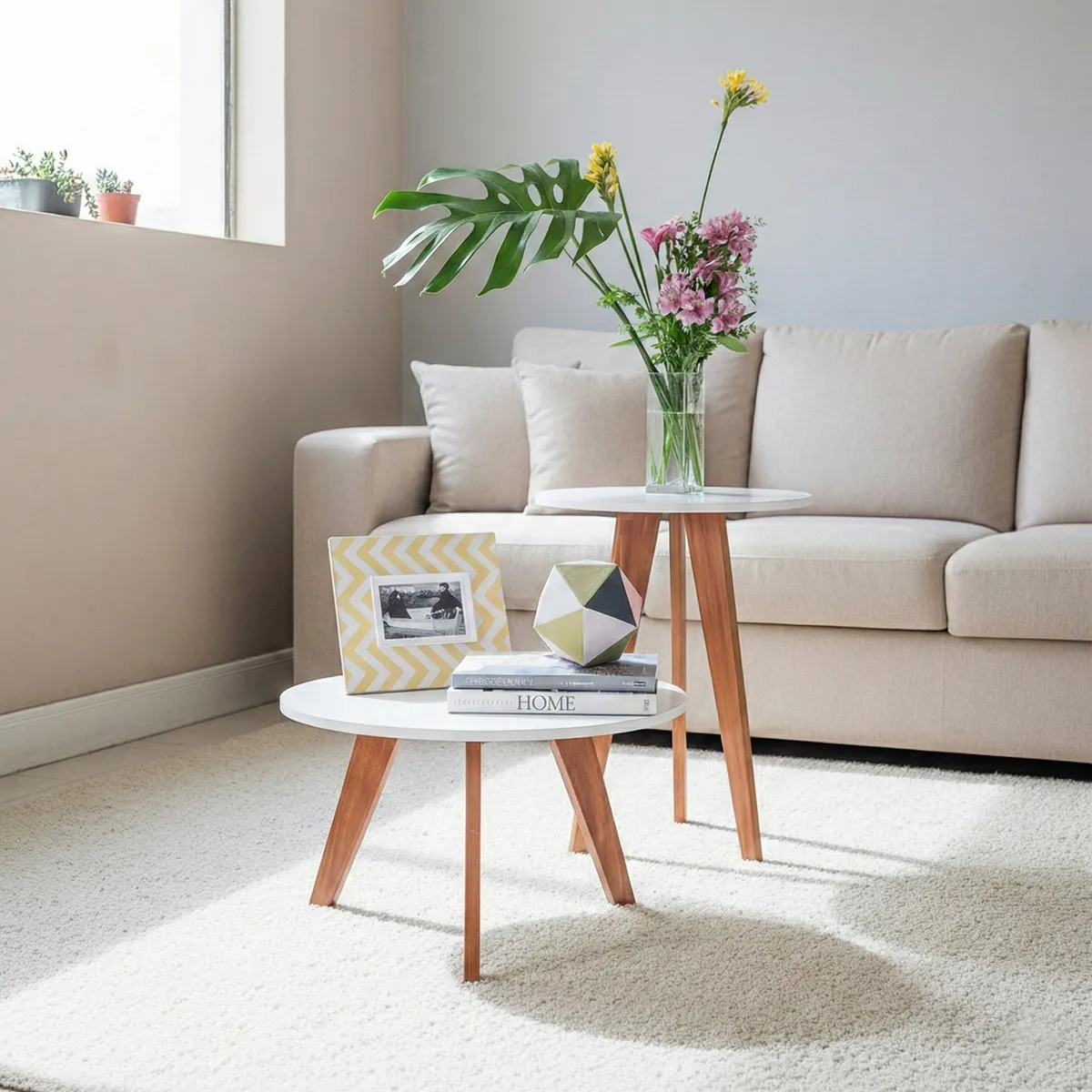 HOME MOBILI - Set 2 Mesas Orla Blanco 45x45x60 cm