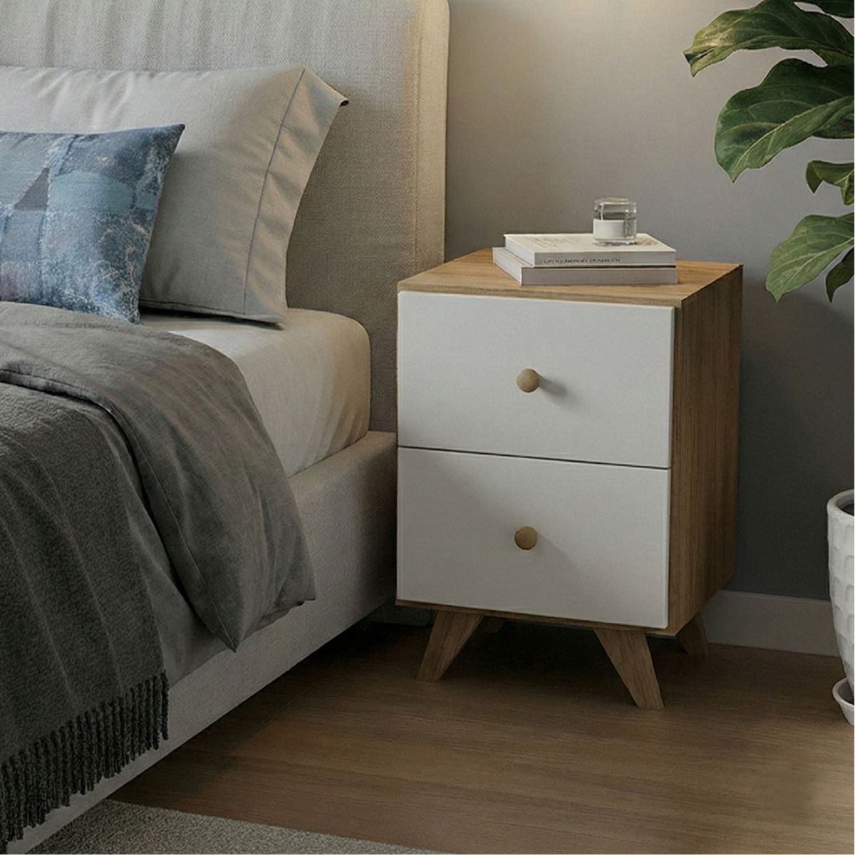 HOME MOBILI - Velador 2 Cajón(es) Odda 38x60x40 cm Blanco