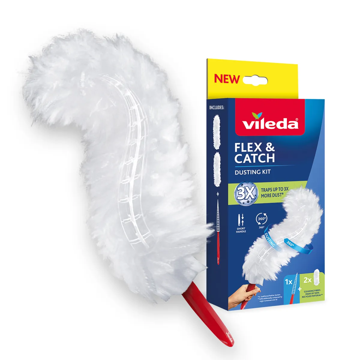 VILEDA - Plumero Flex & Catch Mango Corto + 2 Repuestos