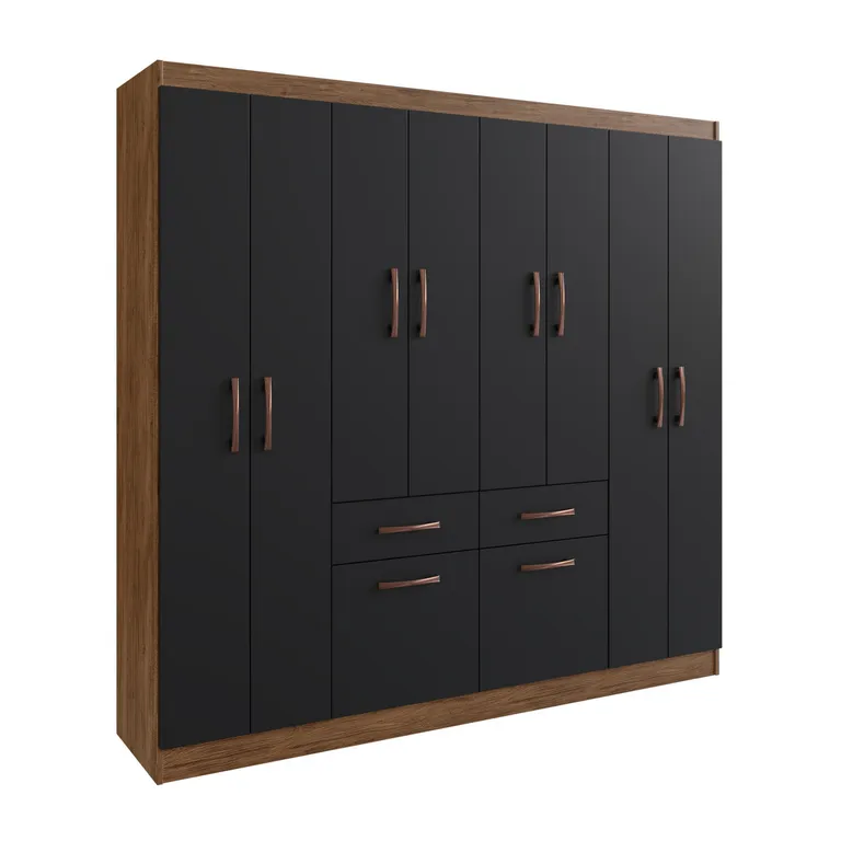 Clóset 8 Puerta(s) 2 Cajón(es) 3 Repisa(s) 183x177x38 cm Negro/Castaña