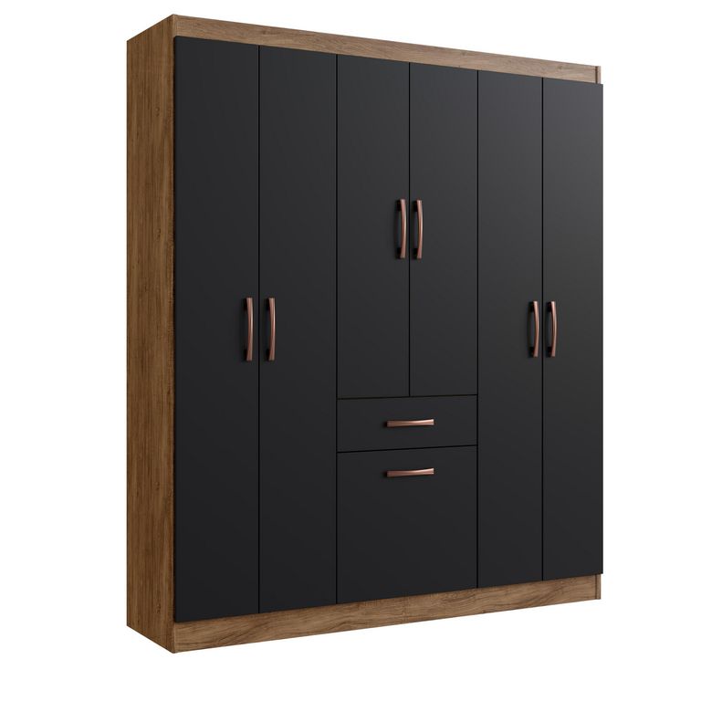 Clóset 6 Puerta(s) 1 Cajón(es) 1 Repisa(s) 137x175x40 cm Negro/Castaña