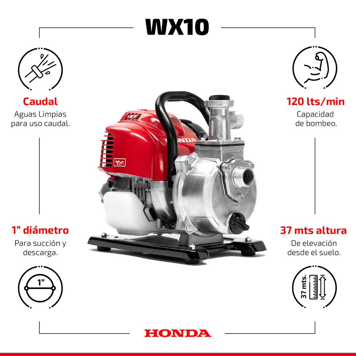 HONDA - Motobomba 1” gasolina, agua limpia 120 L/min