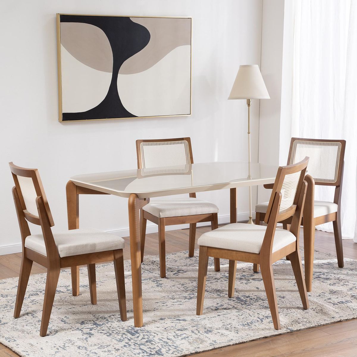 DECOCASA - Juego de Comedor Donatella 4 Sillas Mesa Rectangular 135x77x89cm Beige