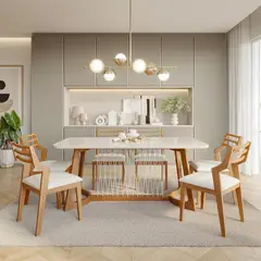 DECOCASA - Juego de Comedor Tulipa 6 Sillas Mesa Rectangular Beige