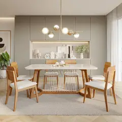 DECOCASA - Juego de Comedor Tulipa 6 Sillas Mesa Rectangular Beige