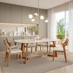 DECOCASA - Juego de Comedor Tulipa 6 Sillas Mesa Ovalada Beige