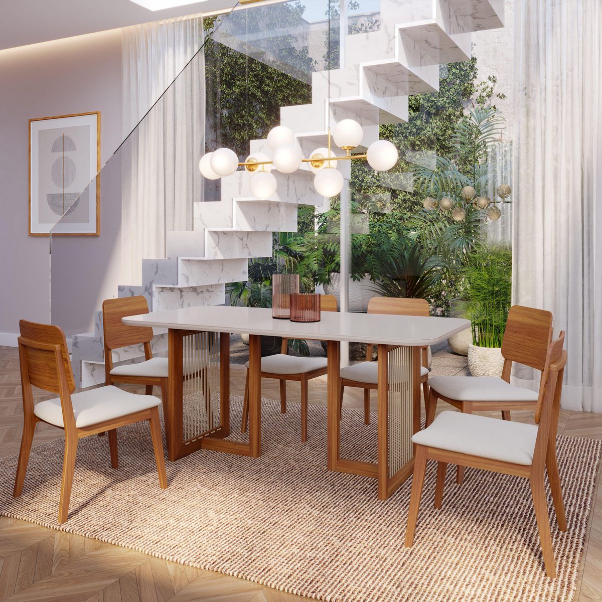 DECOCASA - Juego de Comedor Regia 6 Sillas Mesa Rectangular Beige