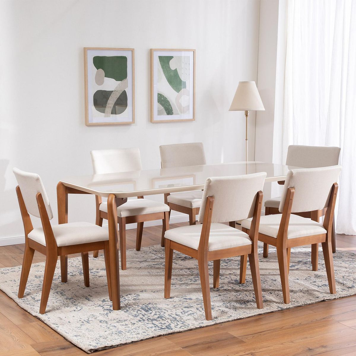 DECOCASA - Juego de Comedor Donatella 6 Sillas Mesa Rectangular 180x89x77cm Beige