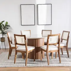 DECOCASA - Juego de Comedor Kalina 6 Sillas Mesa Redonda 135x135x77,3cm Beige