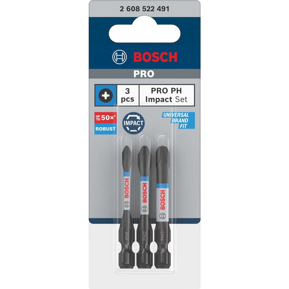 BOSCH - Set 3 puntas PRO Impact para atornillar PH 50mm