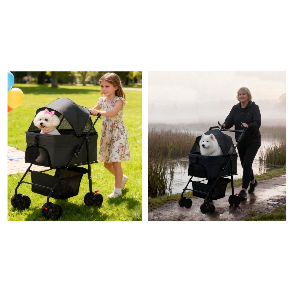 GENERICO - Carro paseo mascotas plegable 2 en 1 negro