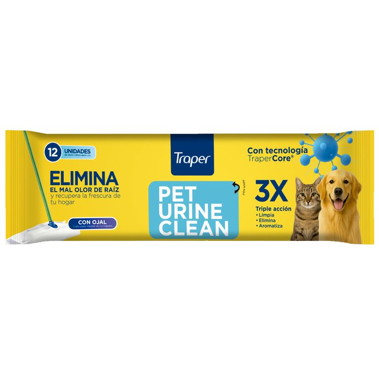 Trapero Húmedo Limpiador Olor Orina Pet Urine Clean 12 unidades
