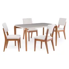 DECOCASA - Juego de Comedor Donatella 4 Sillas Mesa Rectangular 135x89x77cm Beige