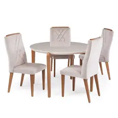 DECOCASA - Juego de Comedor Donatella 4 Sillas Mesa Redonda 115x115x76,7cm Beige
