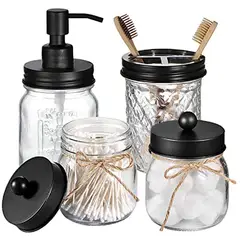 STRETTO - Kit Accesorios Baño Vidrio 4 piezas Negro/Metal