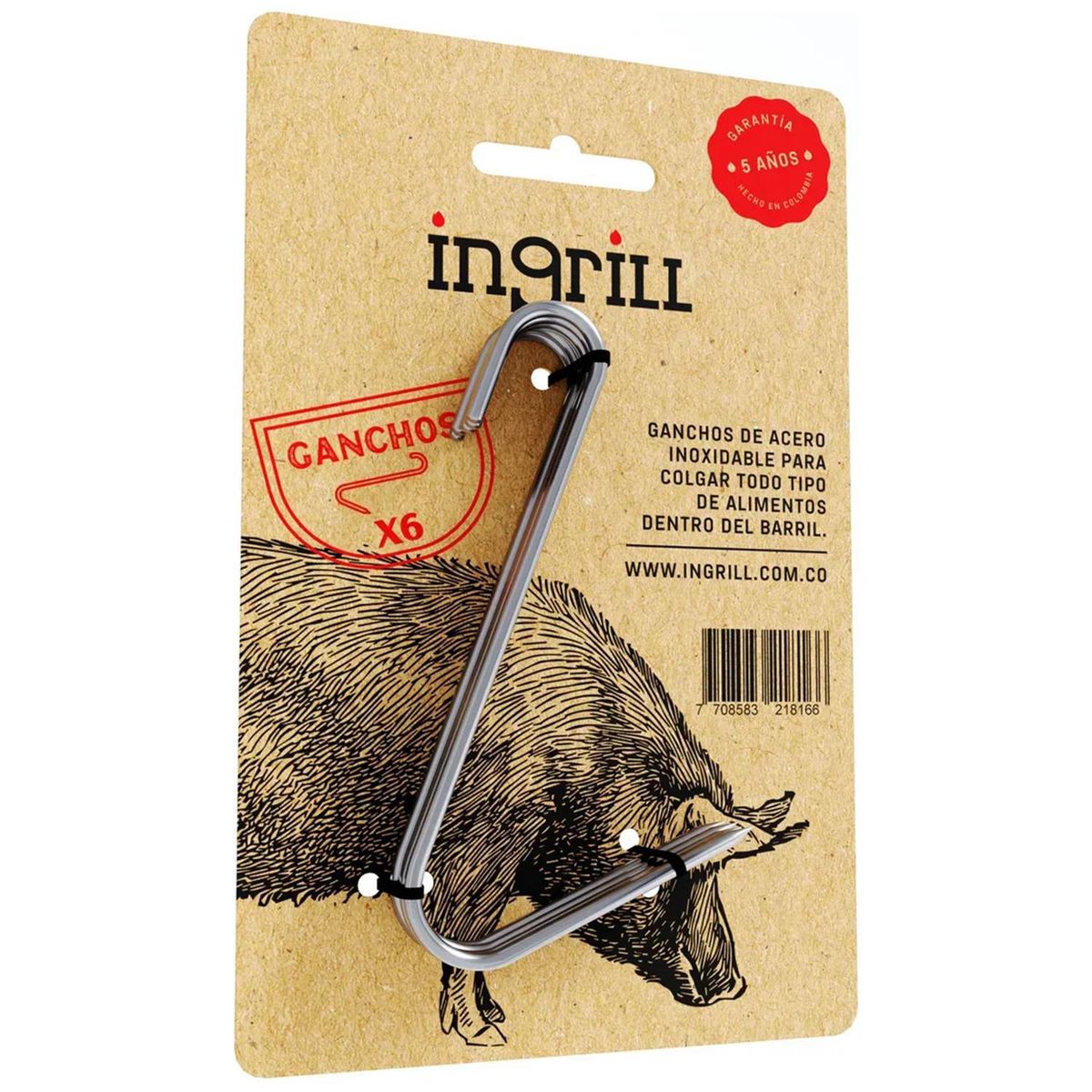 INGRILL - Set de 6 ganchos de ahumador para colgar alimentos