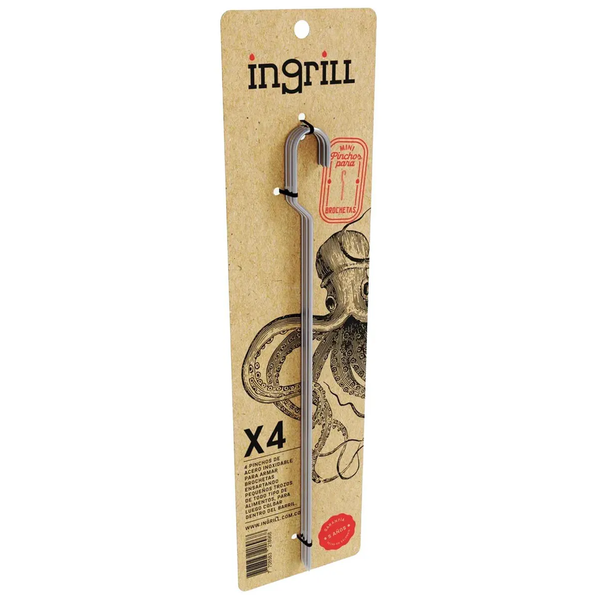 INGRILL - Set de 4 pinchos de ahumador mini para colgar alimentos