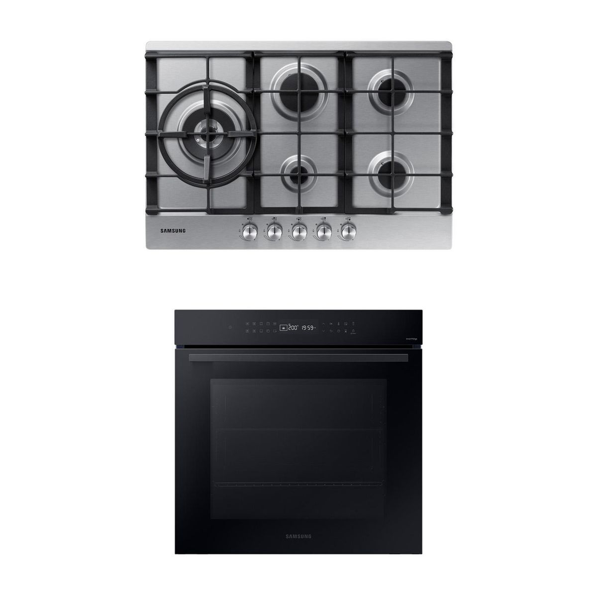 SAMSUNG - Kit Encimera a Gas 5Q Gris + Horno Eléctrico 76 L Serie 4 Wi-Fi Negro