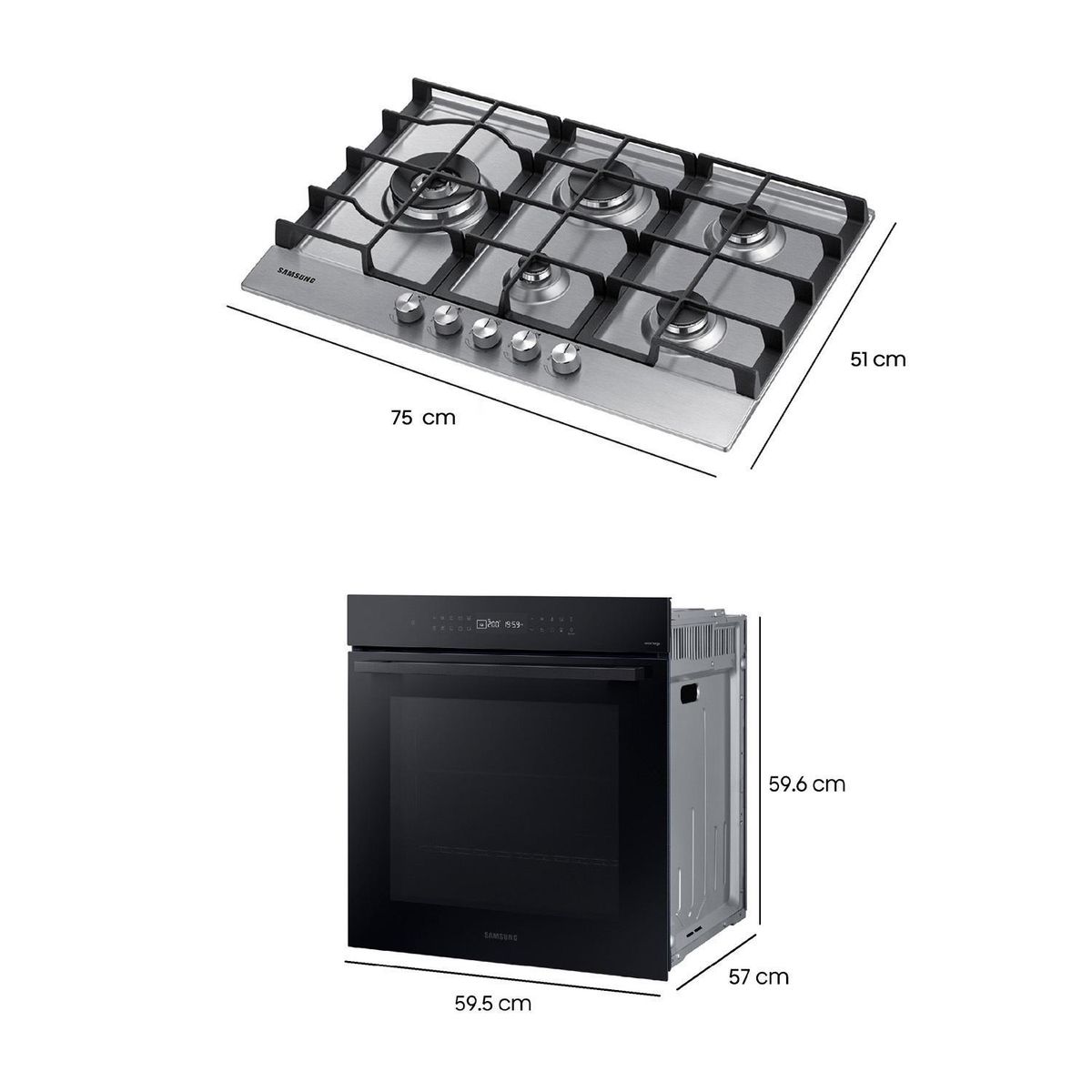 SAMSUNG - Kit Encimera a Gas 5Q Gris + Horno Eléctrico 76 L Serie 4 Wi-Fi Negro