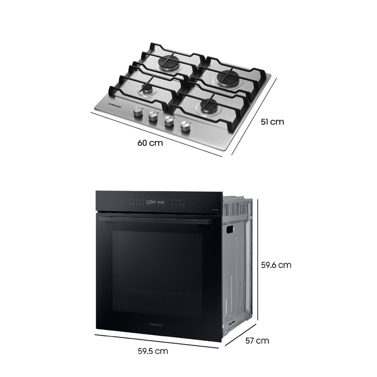 Kit Encimera a Gas 4Q Gris + Horno Eléctrico 76 L Wi-Fi Negro, marca SAMSUNG - Foto 2
