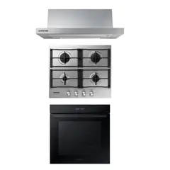 SAMSUNG - Kit Campana Telescópica 60 cm + Encimera a Gas 4Q Gris + Horno Eléctrico 76 L Wi-Fi Negro