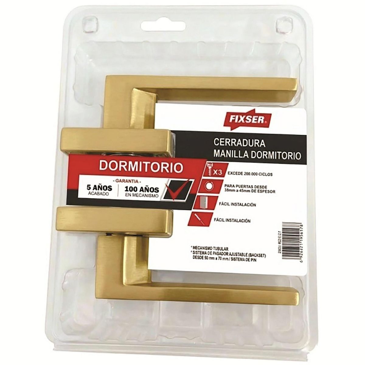 FIXSER - Manilla Cerradura de dormitorio Manilla Dorado Satin Gold