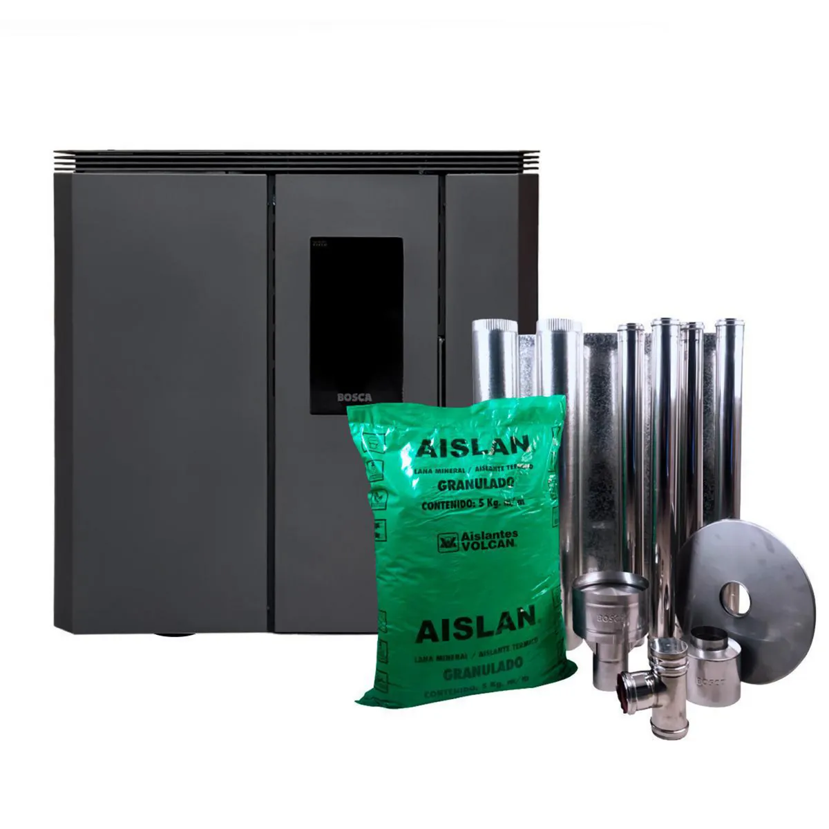 BOSCA - Pack Calefactor Bosca a Pellet Fit Pellet FIT Black Vision+ Charcoal + kit Charcoal