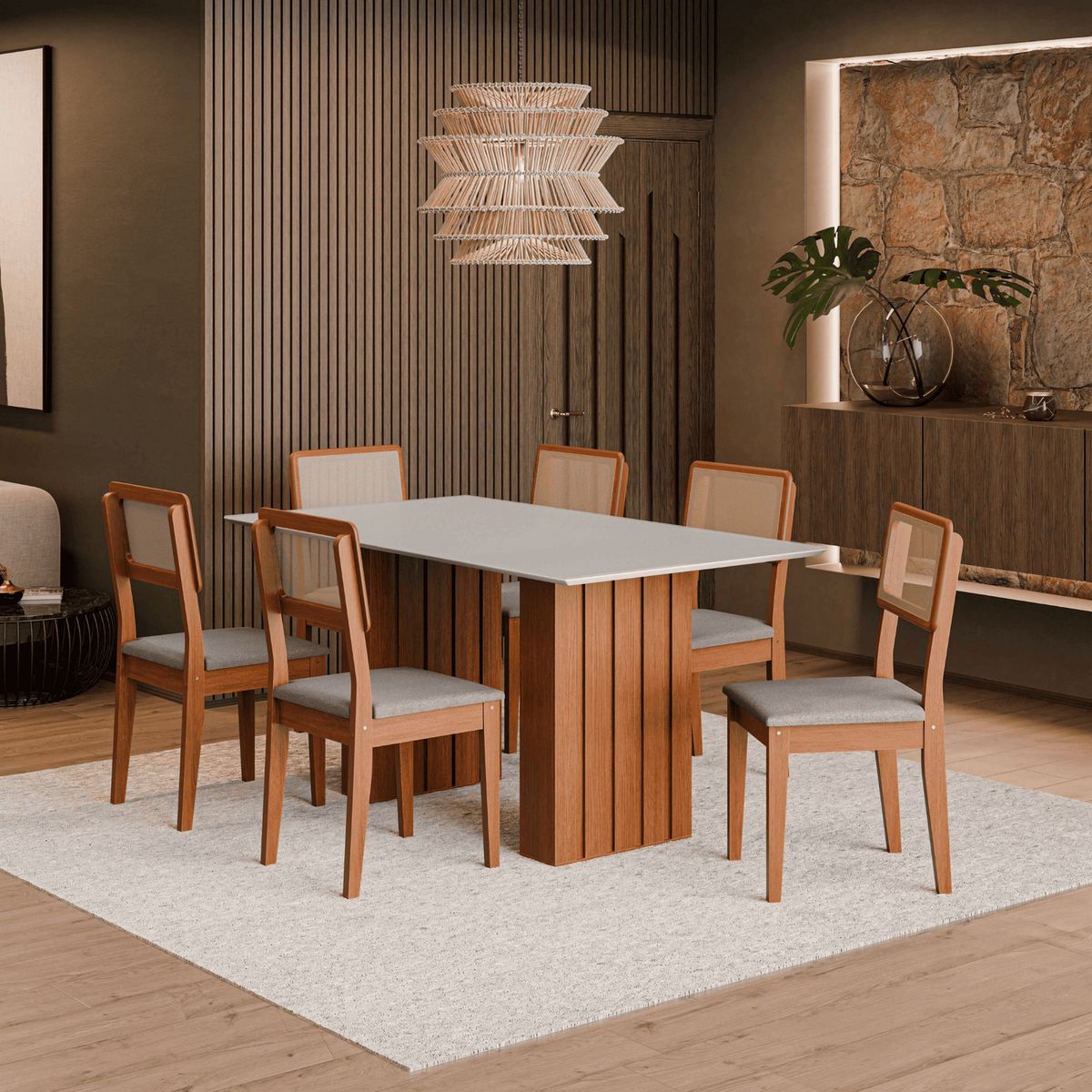 Juego de Comedor Santiago + Sillas Santiago 6 Sillas Mesa Rectangular 81 x 160 x 90 cm Blanco, marca EXIT - Foto 2