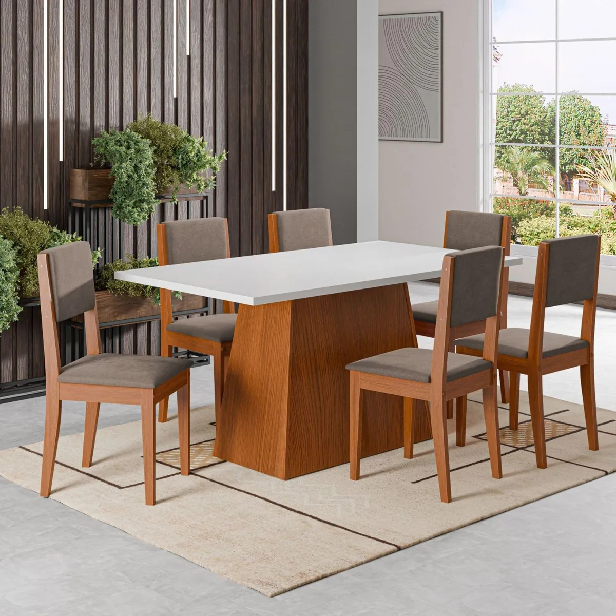 EXIT - Juego de Comedor Trento + Sillas Trento 6 Sillas Mesa Rectangular 80 x 160 x 80 cm Blanco