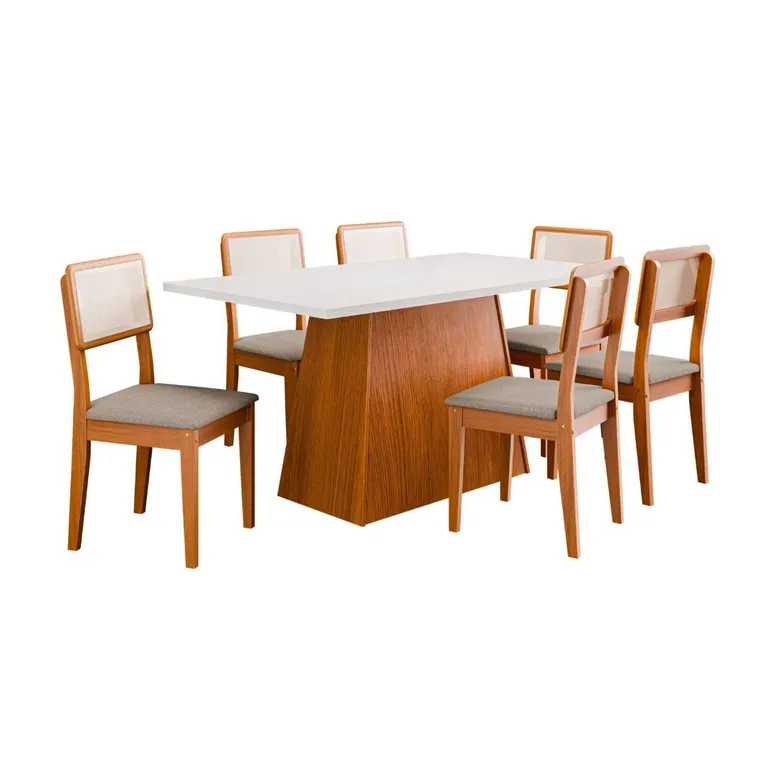 EXIT Juego de Comedor Trento + Sillas Santiago 6 Sillas Mesa Rectangular 82 x 160 x 80 cm Blanco