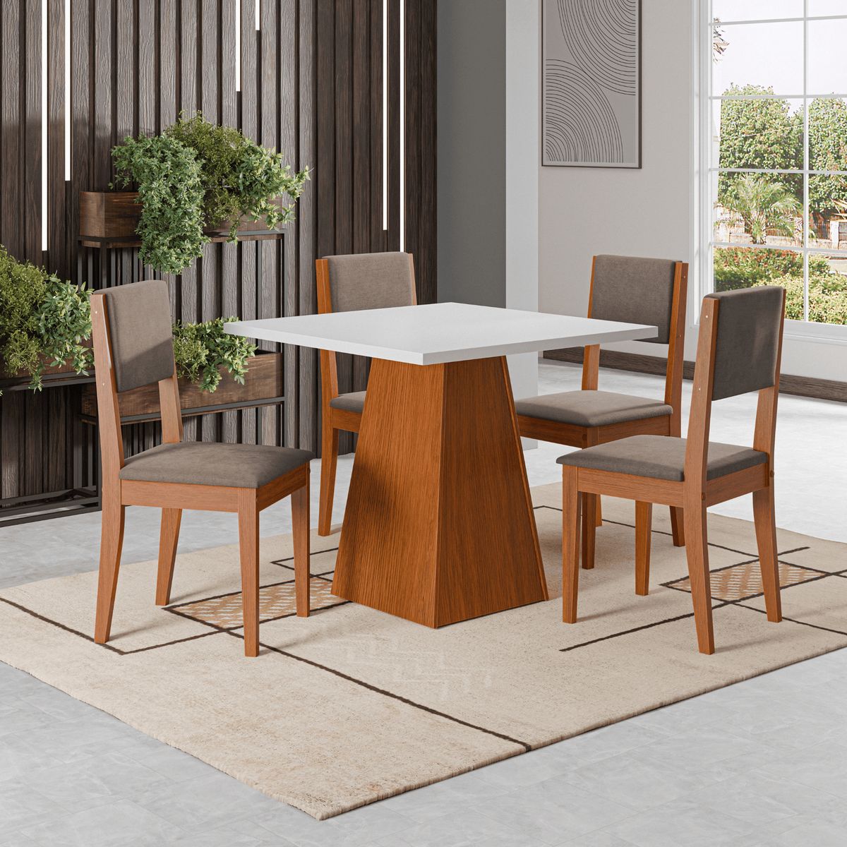 EXIT - Juego de Comedor Trento + Sillas Trento 4 Sillas Mesa Cuadrada 80 x 90 x 80 cm Blanco