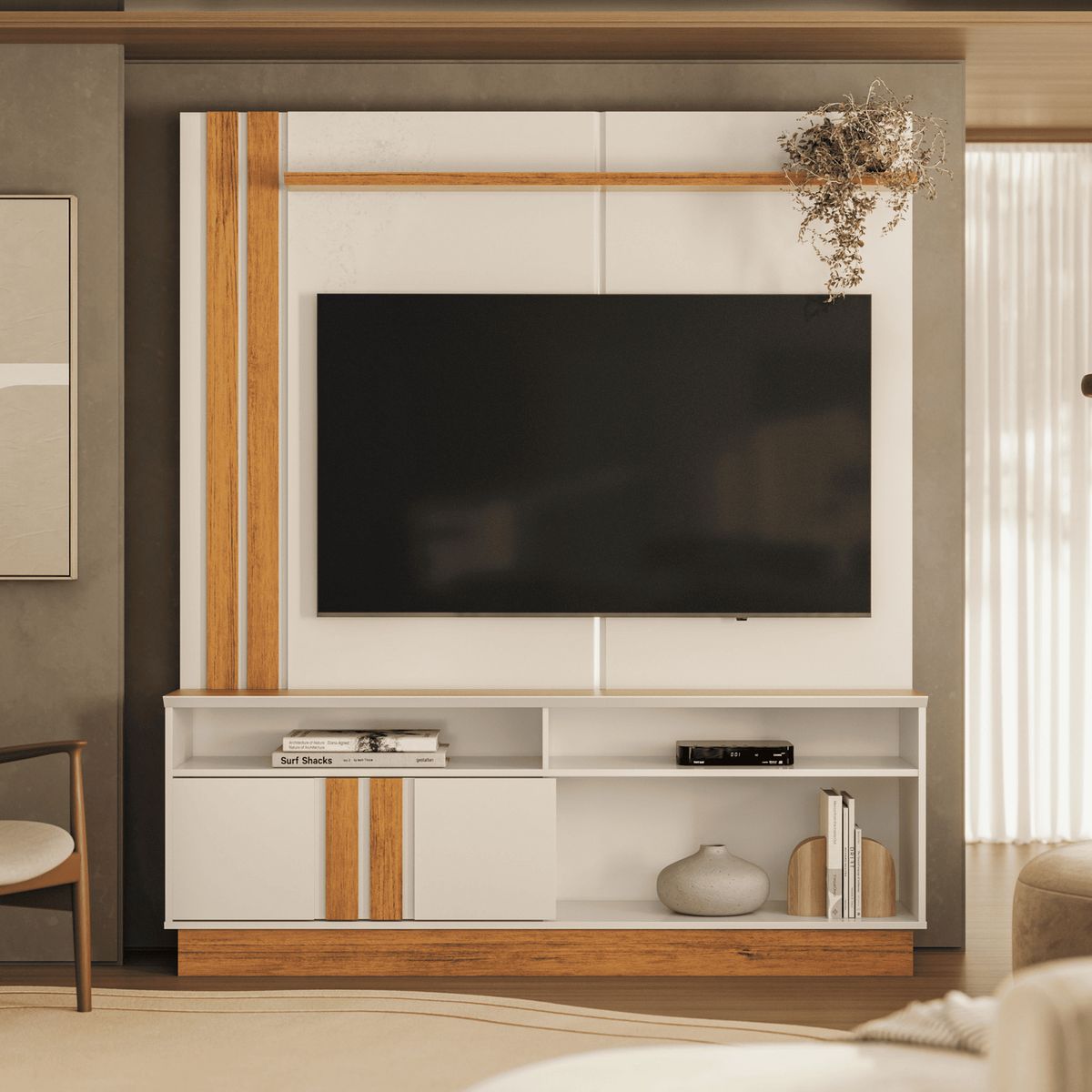 EXIT - Estante TV 60 " FORTALEZA B/N Beige Nogal 165x185x36