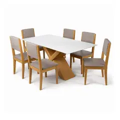 EXIT - Juego de Comedor Dubai + Sillas Trento 6 Sillas Mesa Rectangular 80 x 160 x 90 cm Blanco