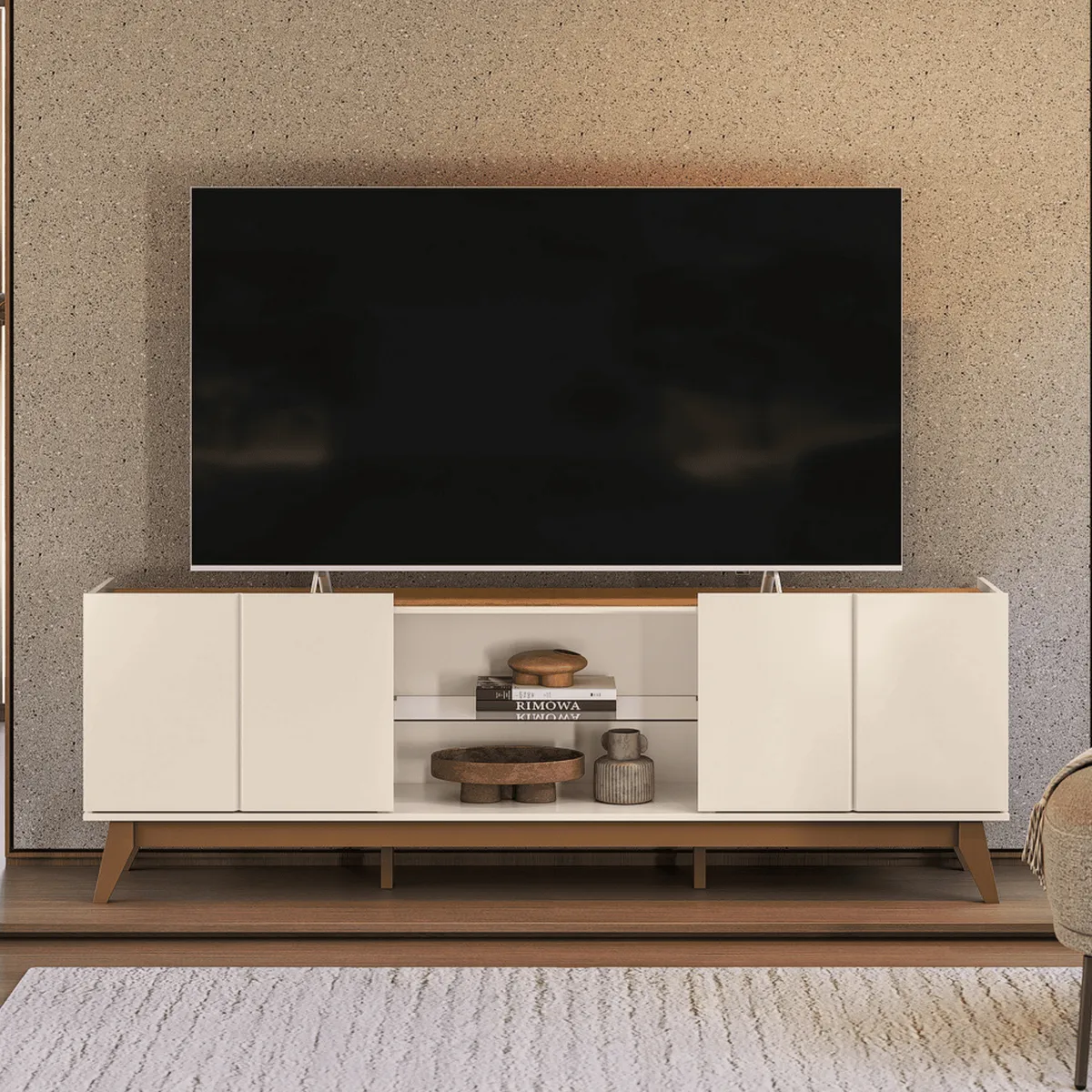 EXIT - Rack TV 75 " GUARUJA B/N Beige Nogal 200x67x35.5