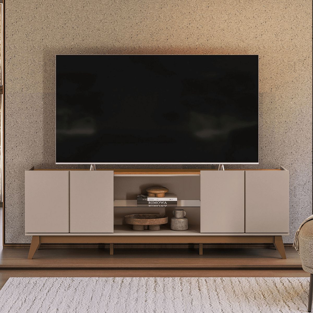 EXIT - Rack TV 75 " GUARUJA G/N Gris Claro Nogal 200x67x35.5
