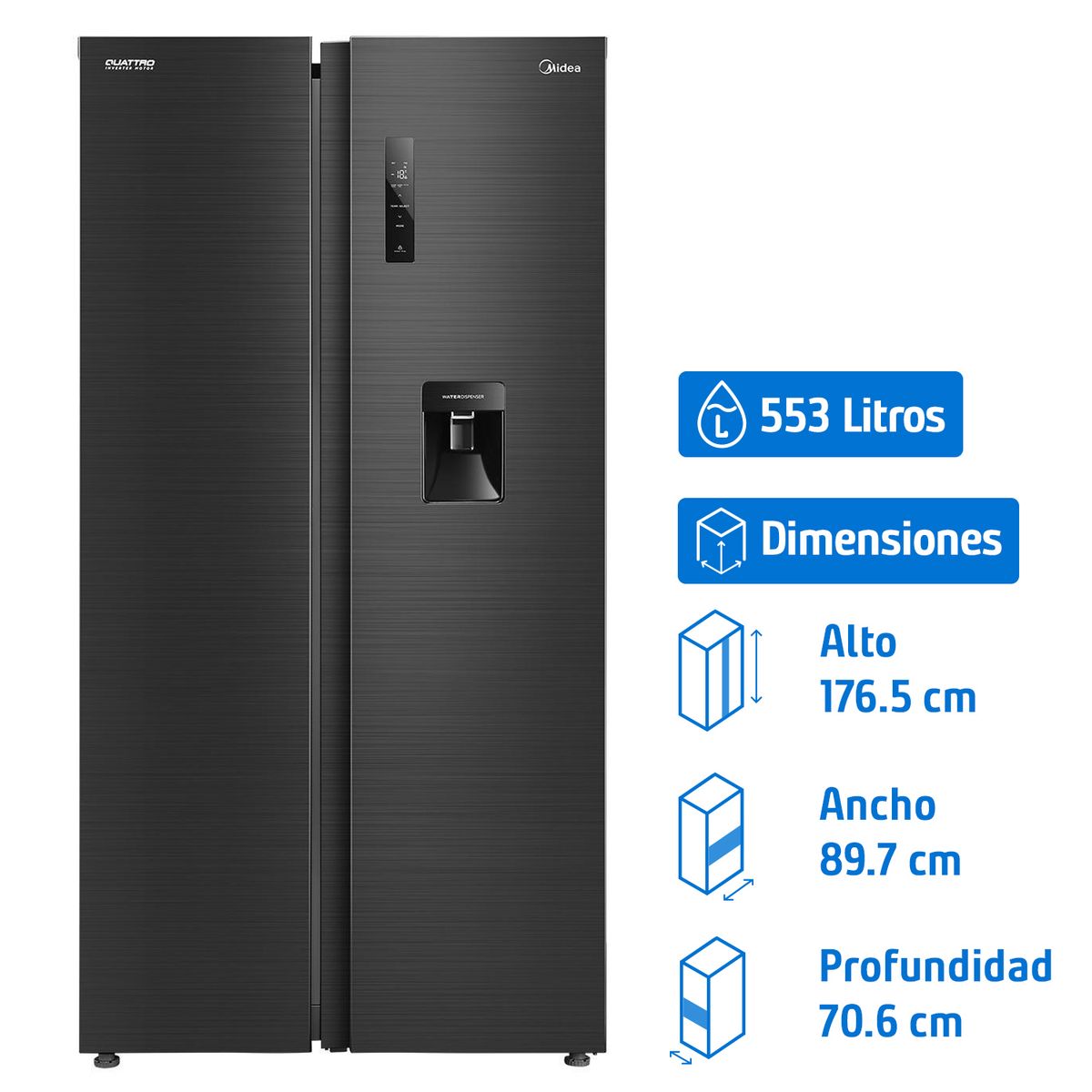Refrigerador Side by Side No Frost 553 Litros Negro MDRS710FGEDXW, marca MIDEA - Foto Principal
