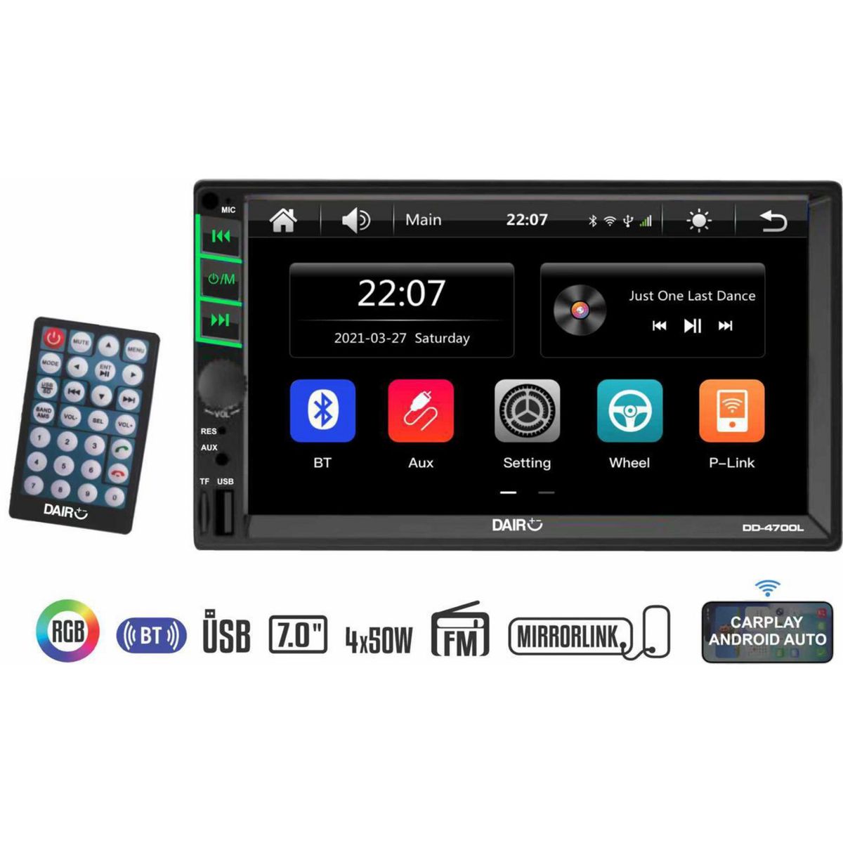 DAIRU - Radio para Automóvil 7" Carplay Bluetooth