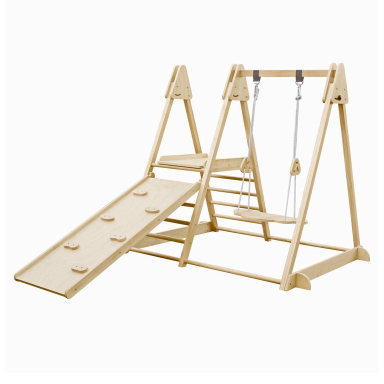 Juego de Escalada Plegable Montessori 4 en 1 Triángulo Pikler 115x110x122 cm Natural Desde 12 meses