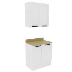 HOME MOBILI - Combo mueble de cocina base 2 puertas + aereo pared 80cm 2 puertas blanco