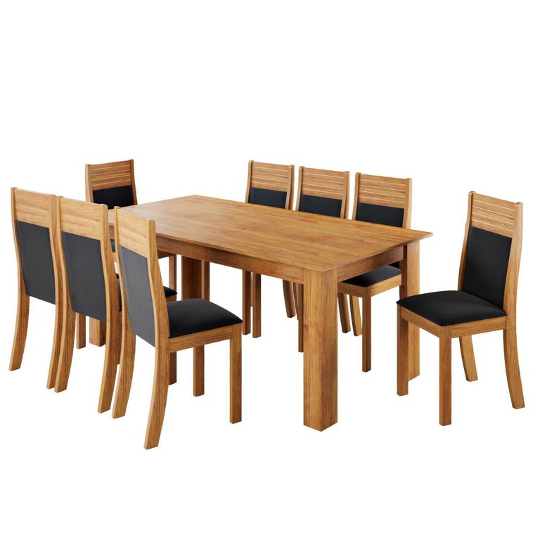 DI PORETTI Juego de Comedor Anitere 8 Sillas Mesa Rectangular 180x75x76 cm Café