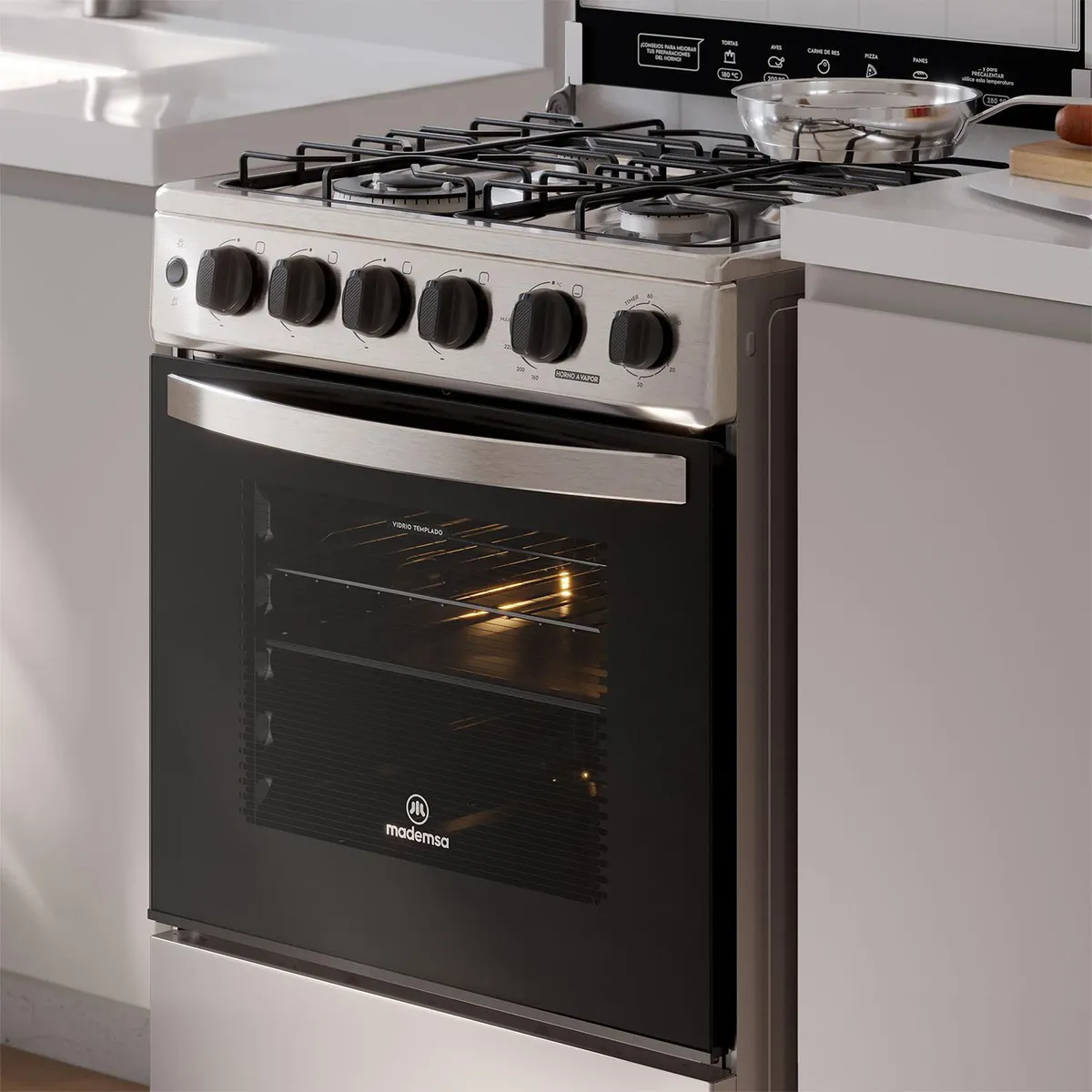 Cocina a Gas 4 Platos Inox FM4SSC, marca MADEMSA - Foto 2
