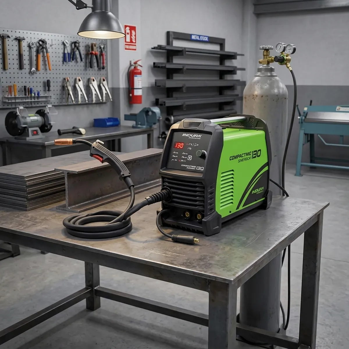 INDURA - Soldadora Multiproceso MIG /FLUXCORE, Arco manual/TIG 130 Amp + Mascara