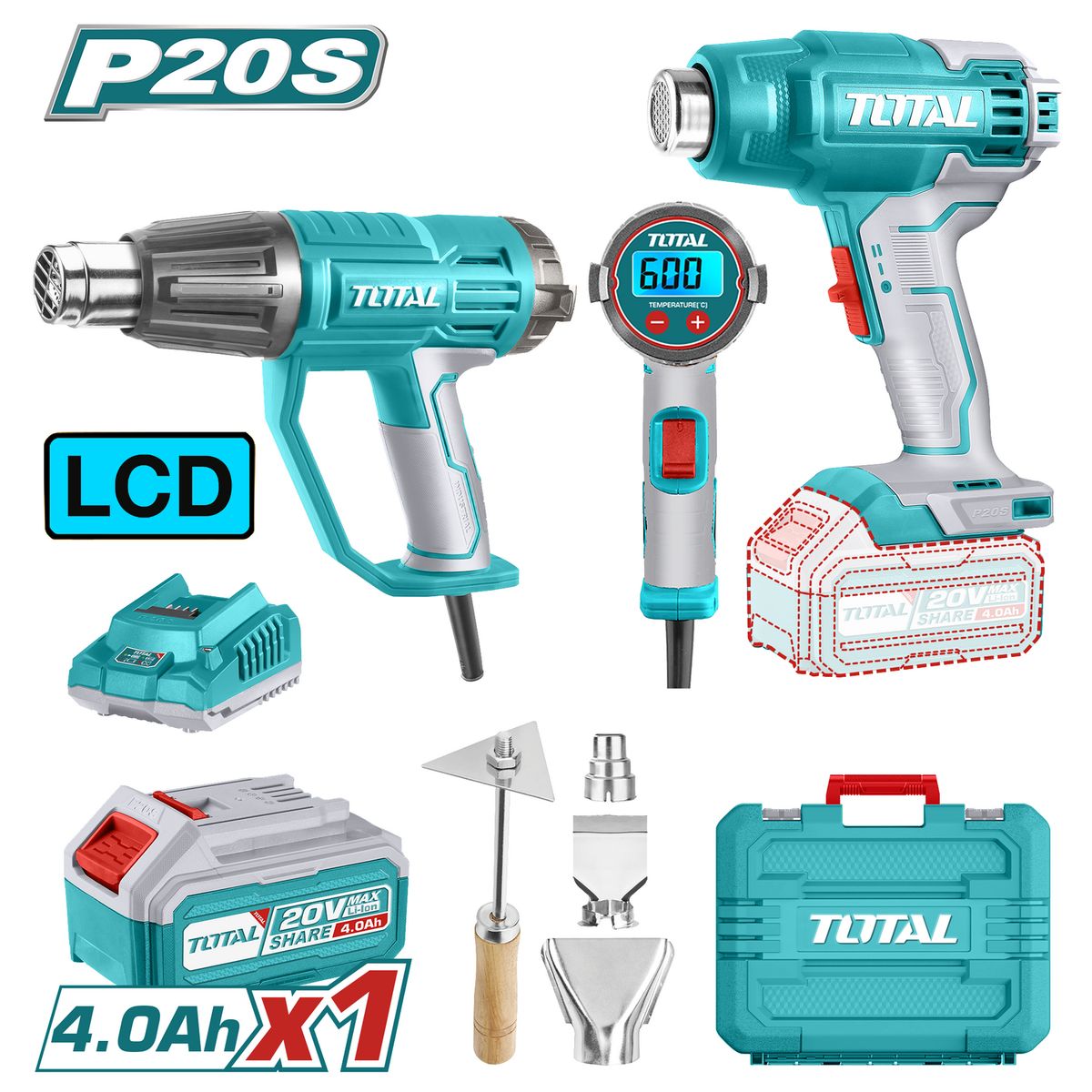 TOTAL - Kit De Pistola De Calor Inalambrica Y Electrica