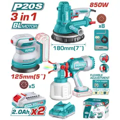 TOTAL - Kit Lijadora Orbital + Lijadora Pared + Pistola Pintar